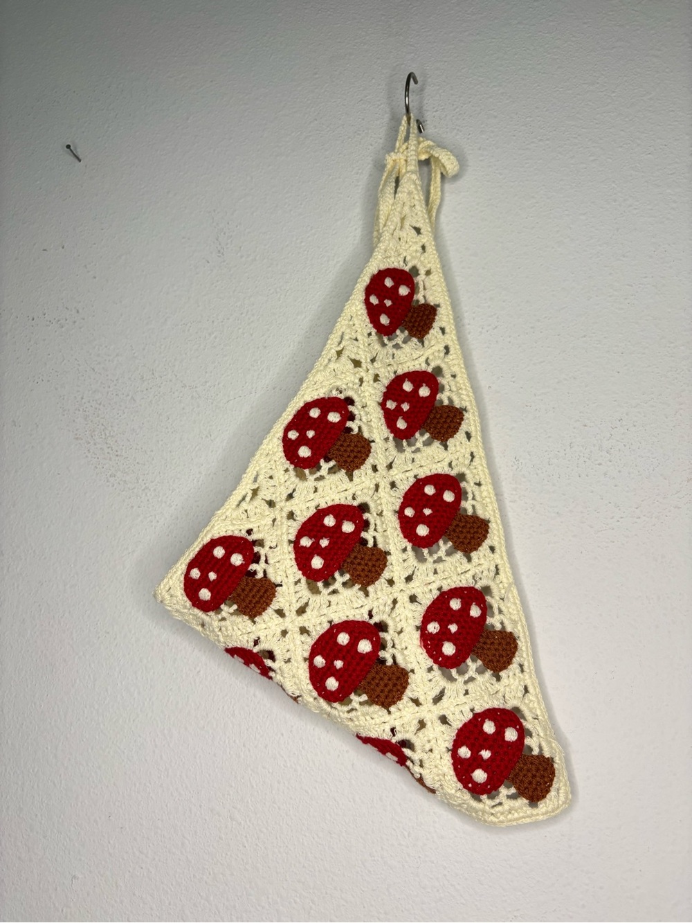 UNBRANDED CROCHET CREAM MUSHROOM TIE BANDANA ONE SIZE